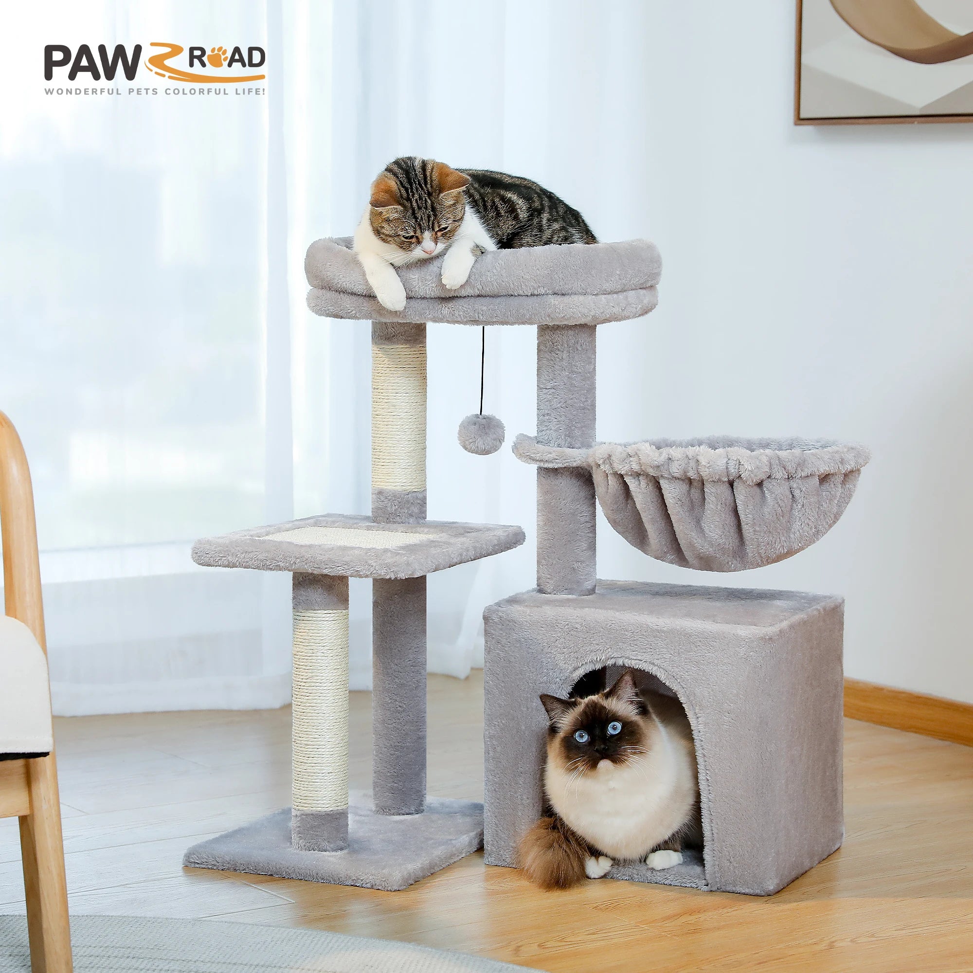 Cat Tree Tower – Scratching Posts, Hammock & Perch