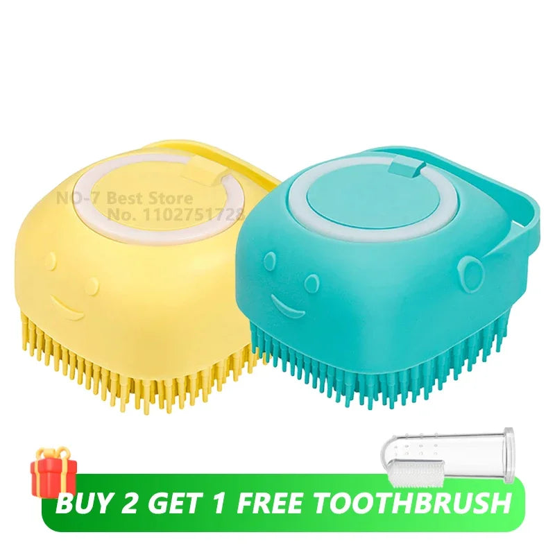 2-in-1 Dog Bathing Brush with Shampoo Dispenser – Soft Silicone Pet Massage & Grooming Brush for Dogs & Cats