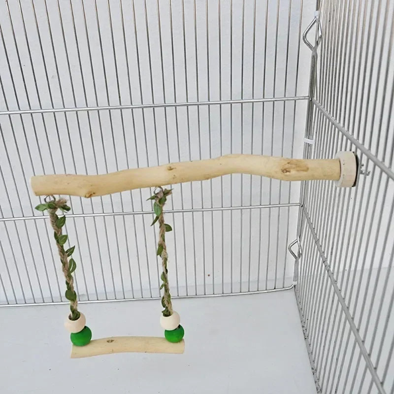 Wooden Parrot Swing Stand – Double Layer Perch with Beak & Claw Grinding