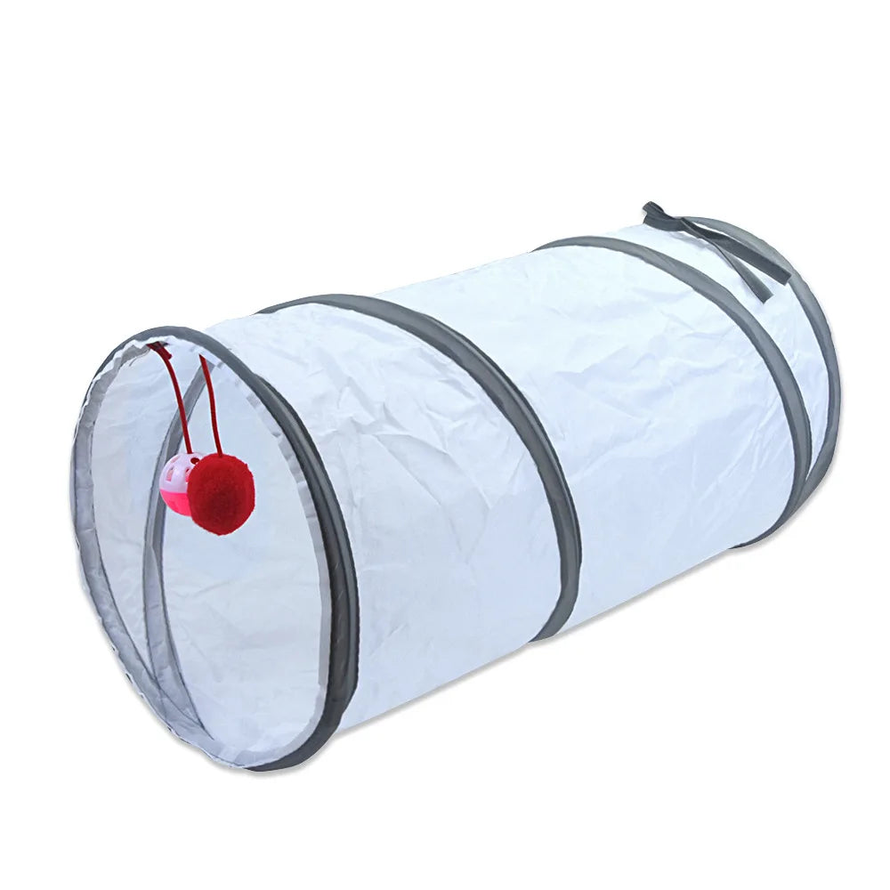 White Foldable Cat Tunnel – Interactive Fun Play Tube for Kittens and Cats