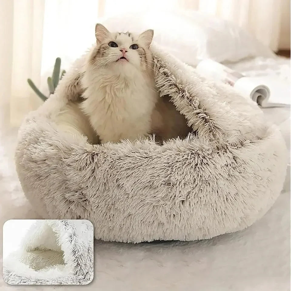 Soft Plush Round Cat Bed – Warm, Cozy Winter Nest for Cats & Small Dogs