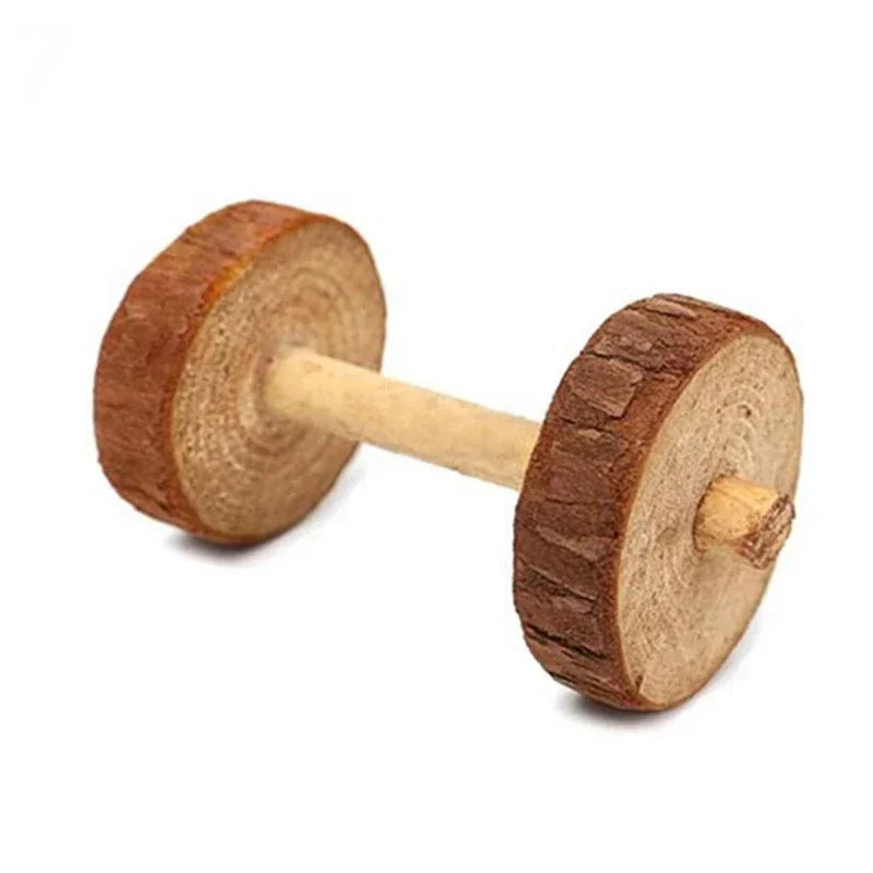 Wooden Rabbit Roller Toy – Natural Chew Dumbbell with Bell for Small Pets