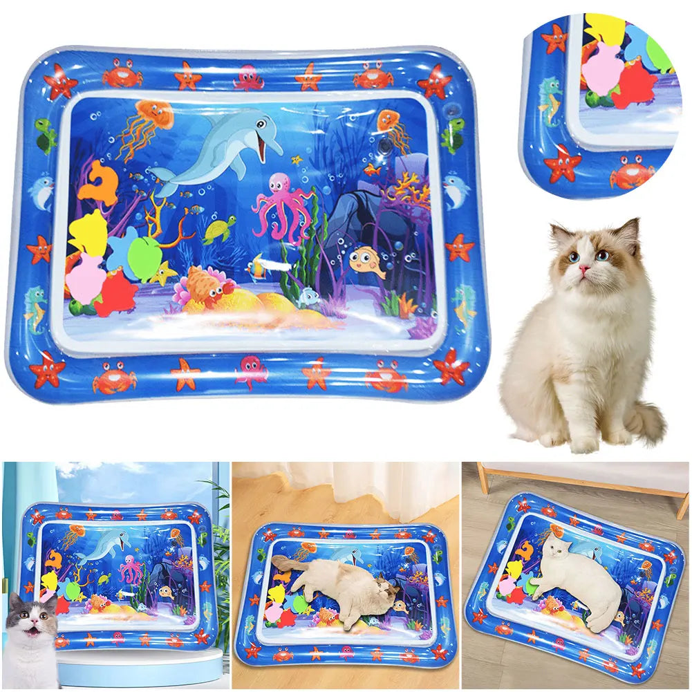 Inflatable Water Sensory Play Mat for Cats & Dogs – Ocean Theme Pet Playmat with Floating Fish Toys