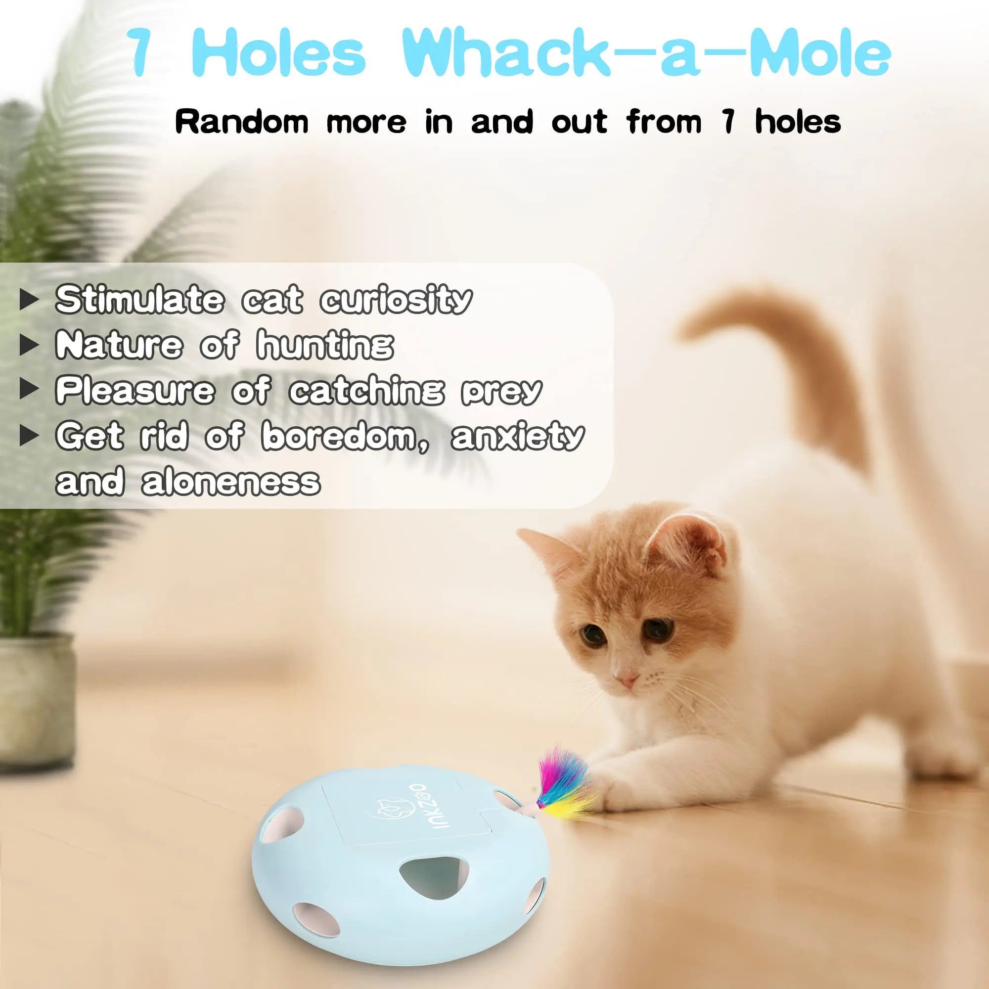 INKZOO 7-Hole Interactive Cat Toy – Automatic Mice Whack-A-Mole for Kittens