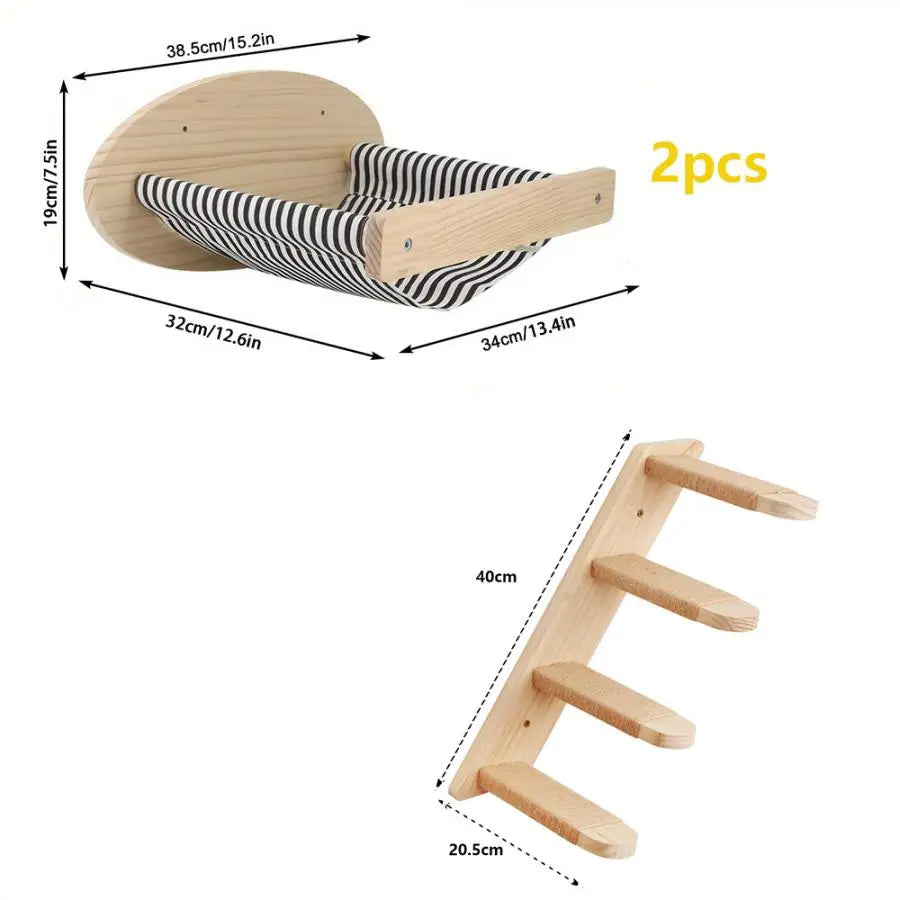 Cat Tree Wall Mounted Climbing Shelves – Wooden Hammock, Ladder & Bridge Indoor Cat Playground 🐾