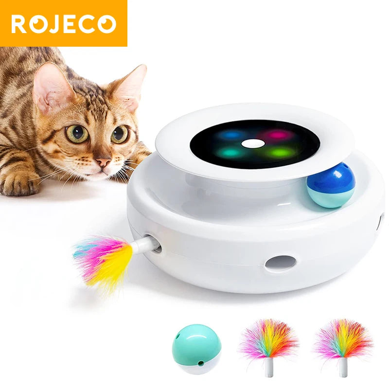 ROJECO 2-in-1 Smart Feather & Ball Cat Toy – 5 Modes