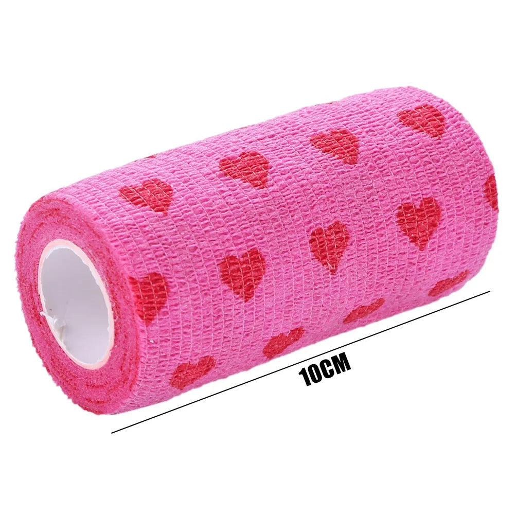 Rose Red Heart Pet Medical Bandage – Elastic First Aid Wrap for Dogs & Cats | Non-Woven Self-Adhesive Vet Tape
