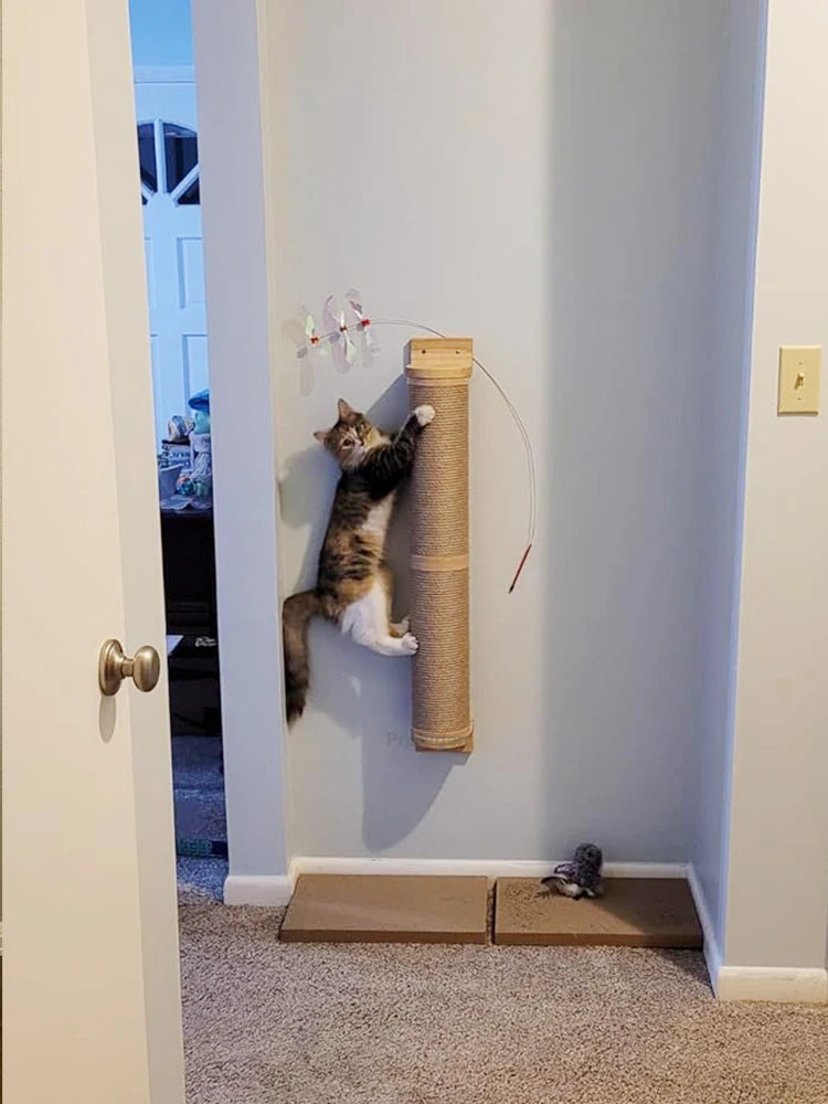 🐾 Wall-Mounted Cat Scratching Post – Wooden Kitten Tree with Thick Columns for Large Cats