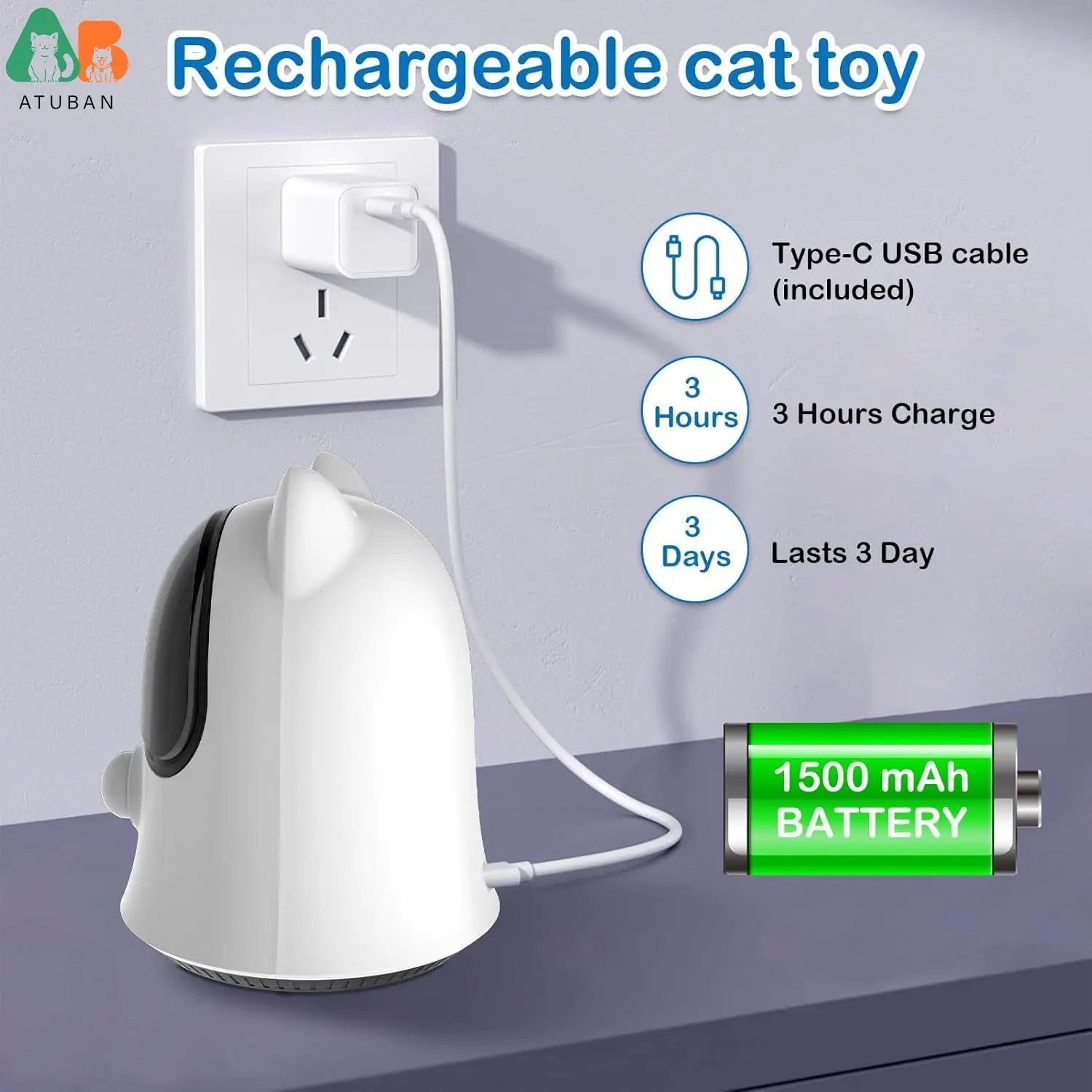 ATUBAN Rechargeable Laser Cat Toy – Random Trajectory Interactive Laser Teaser