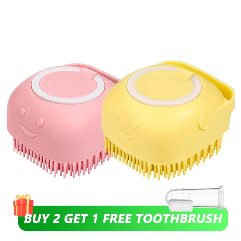 2-in-1 Dog Bathing Brush with Shampoo Dispenser – Soft Silicone Pet Massage & Grooming Brush for Dogs & Cats