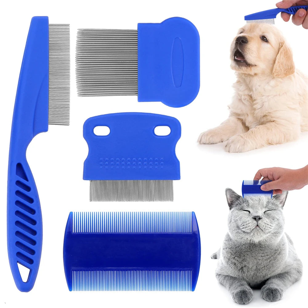 Flea Comb 4Pcs Set – Durable High-Strength Teeth Pet Grooming Combs for Dogs & Cats – Tear Stain & Float Hair Remover