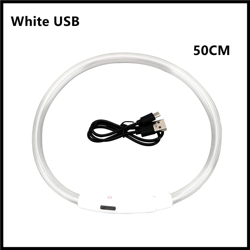 USB Rechargeable LED Glowing Pet Collar – Adjustable Night Light Safety Collar for Dogs & Cats