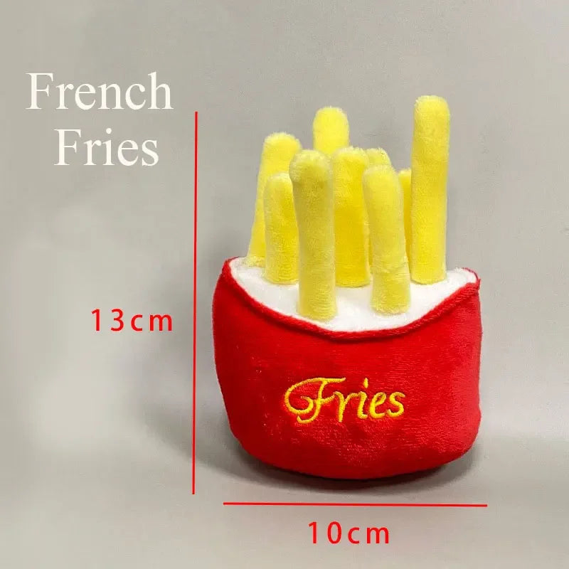 🧸 Plush Dog Toys – Squeaky Soft Pet Chew Toys (Ice Cream, Fries, Hamburger)