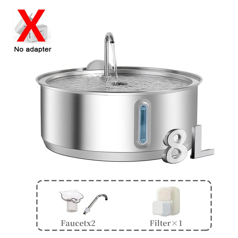 🐕 8L Automatic Stainless Steel Dog Water Fountain – Wireless Battery & Sensor Dispenser