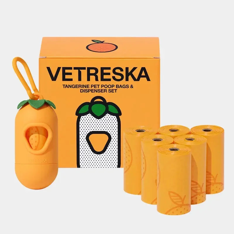 Orange Scented Dog Poop Bags – Degradable Waste Bags with Portable Dispenser for Dog Walking & Cleanup