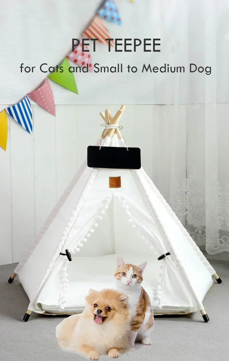 Pet Teepee Tent with Cushion – Washable Portable Indoor Dog & Cat House with Blackboard