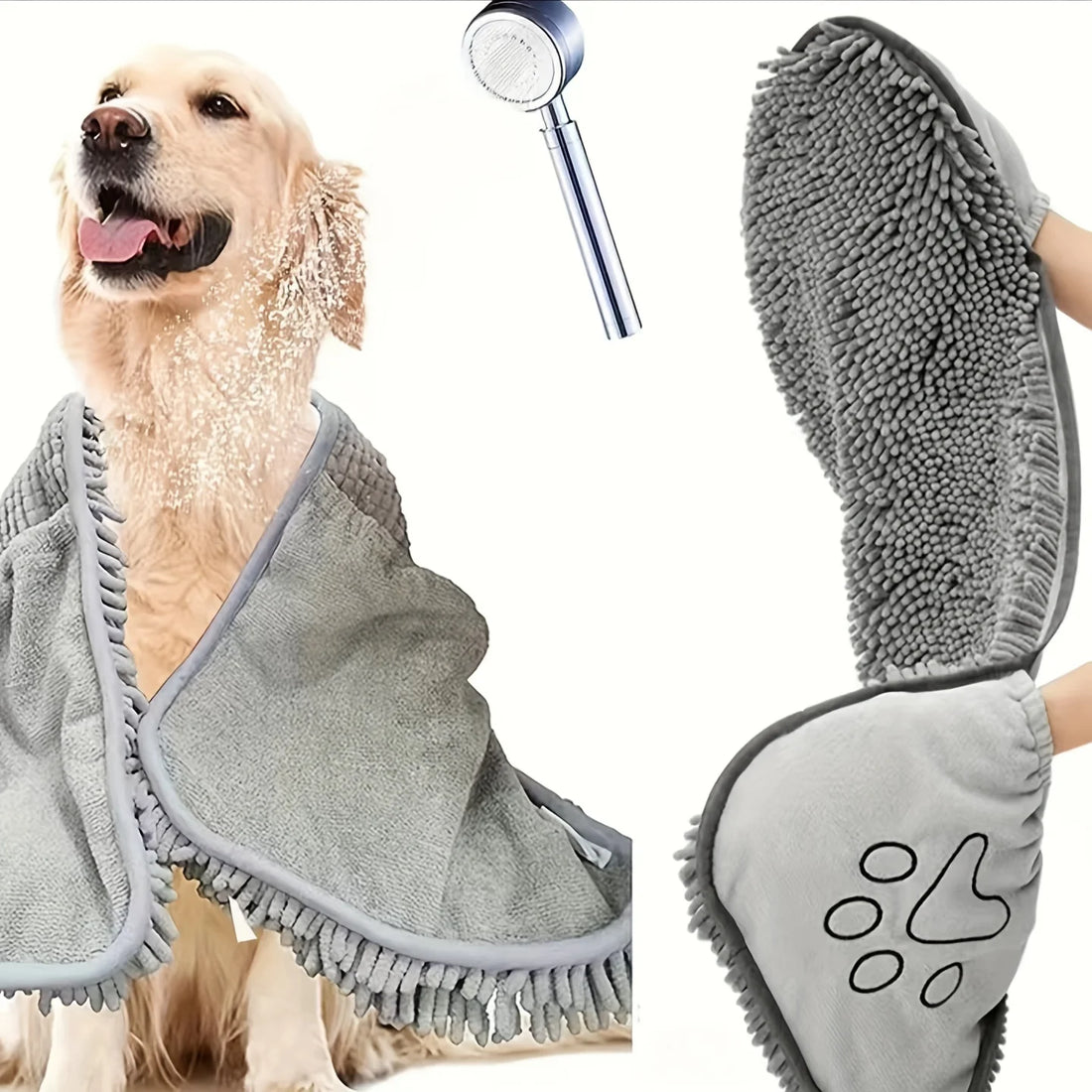 1 pet bath towel, made of Chenille material, specially designed for dogs, quickly absorbs water, suitable for cats and dogs