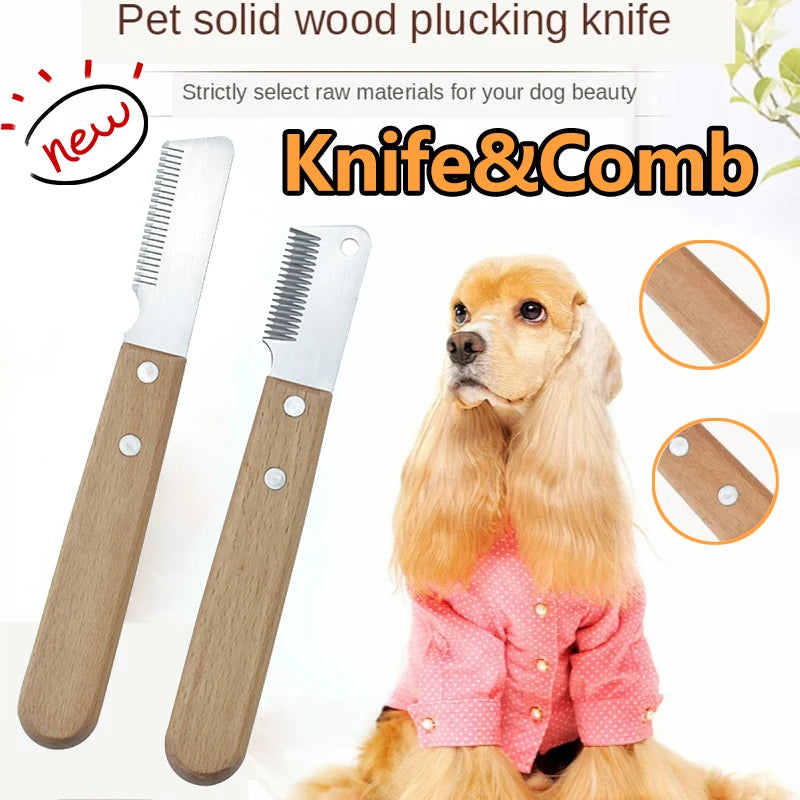Professional Pet Hair Removal Knife – Stripping Comb with Wooden Handle for Dogs & Cats