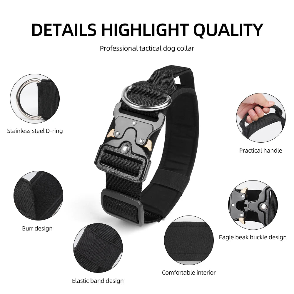 Tactical Dog Collar – Durable Outdoor Collar with Rugged Zinc Alloy Buckle & Soft Lining for Medium & Large Dogs