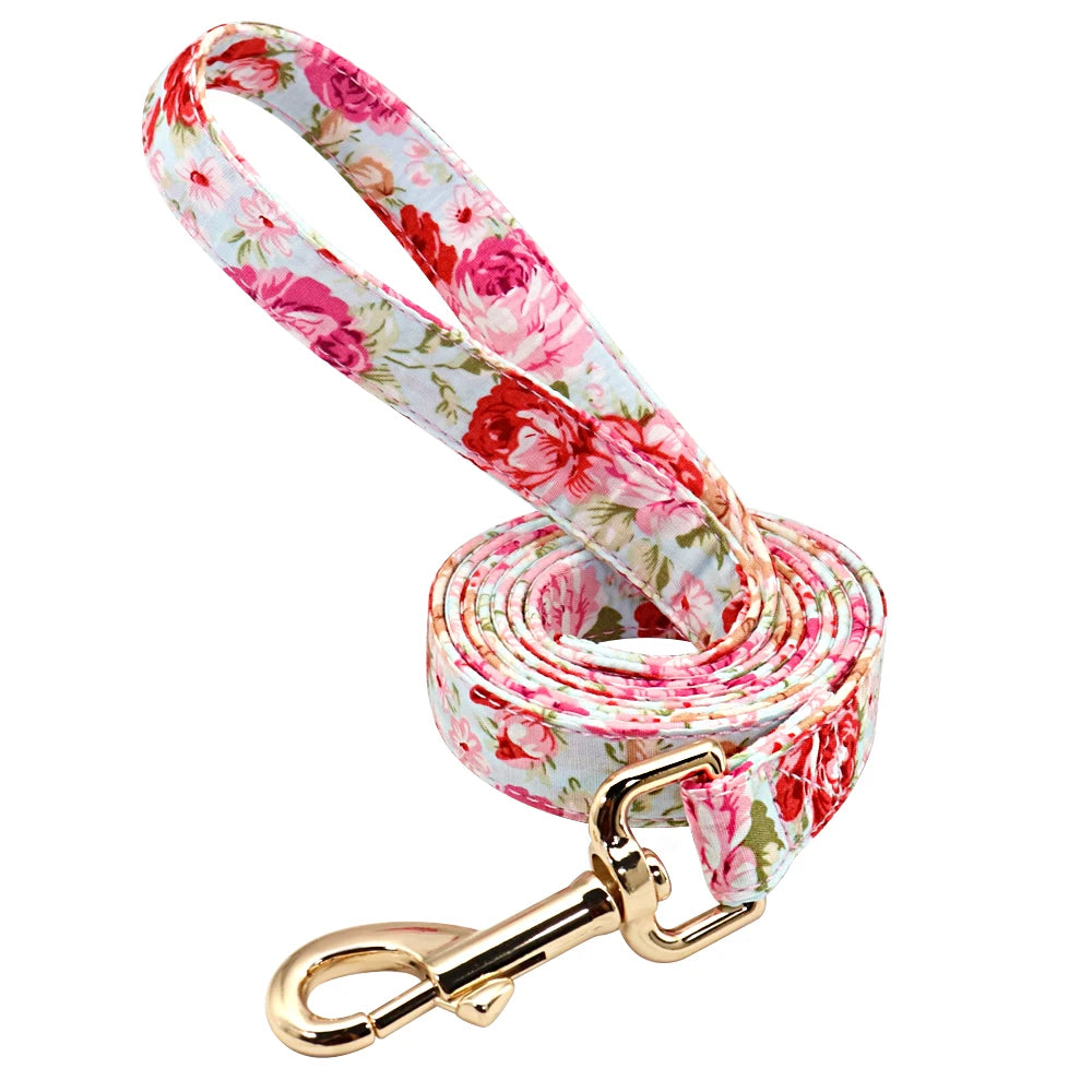 Personalized Floral Dog Collar & Leash Set – Custom Engraved Pet ID