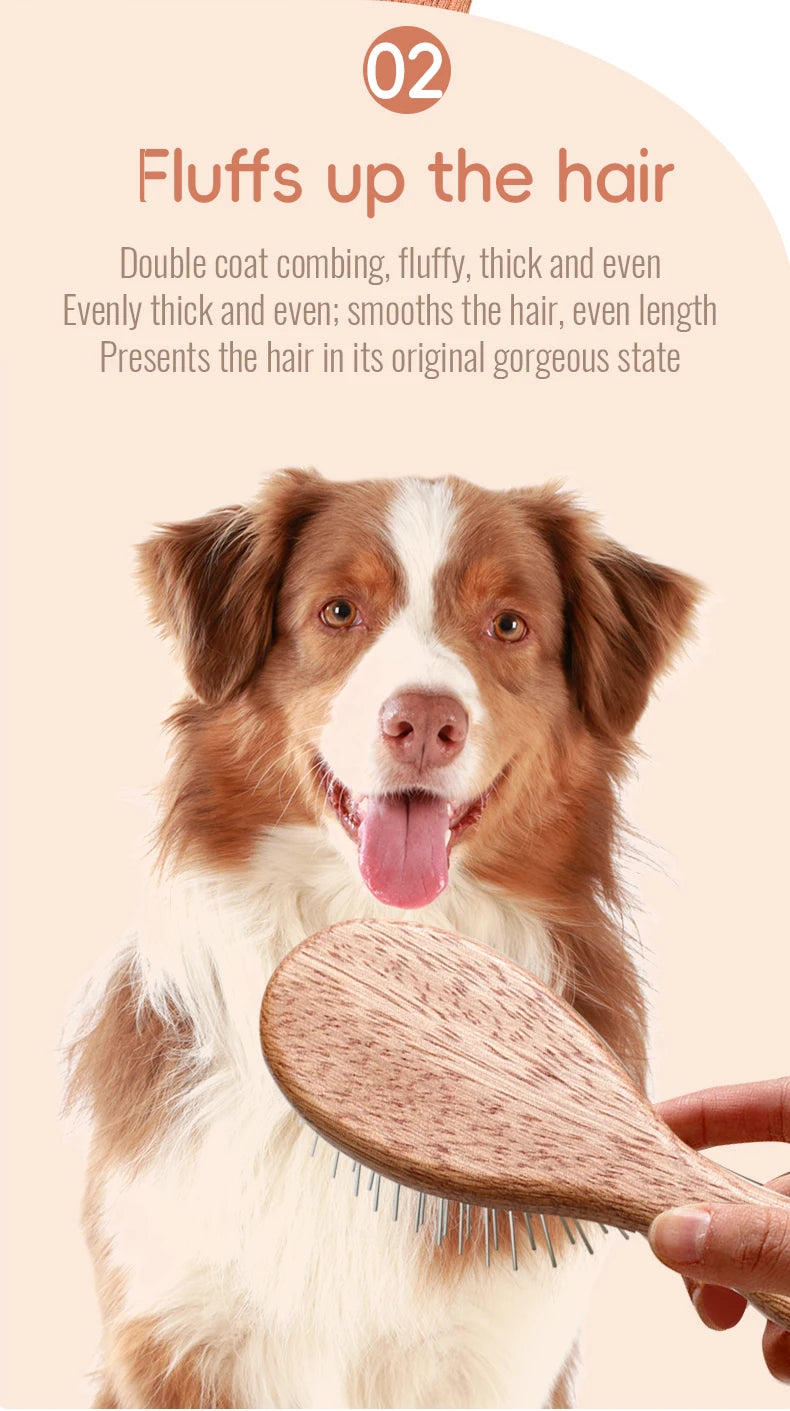 Fenice Wooden Handle Pet Comb – Professional Dog & Cat Grooming Hair Remover Brush