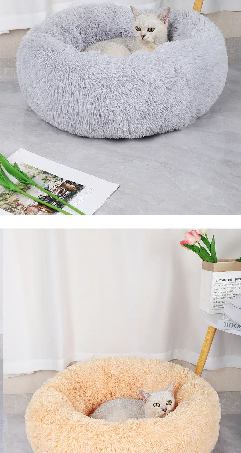 Home Plush Pet Nest – Warm Detachable & Washable Round Cat & Dog Bed