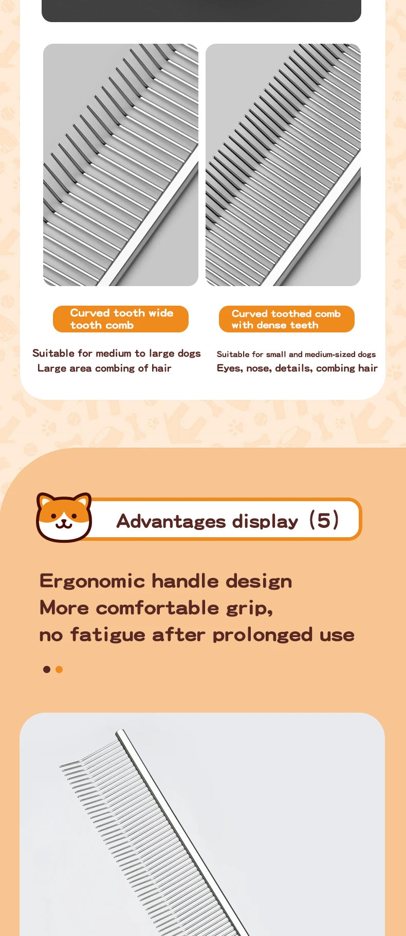 Curved Hook Pet Grooming Comb – Deep Deshedding & Fluffing Tool with Curved Teeth for Dogs & Cats