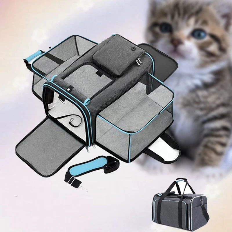 Foldable Large Capacity Pet Carrier Bag – Breathable Expandable Cat & Small Dog Travel Tote