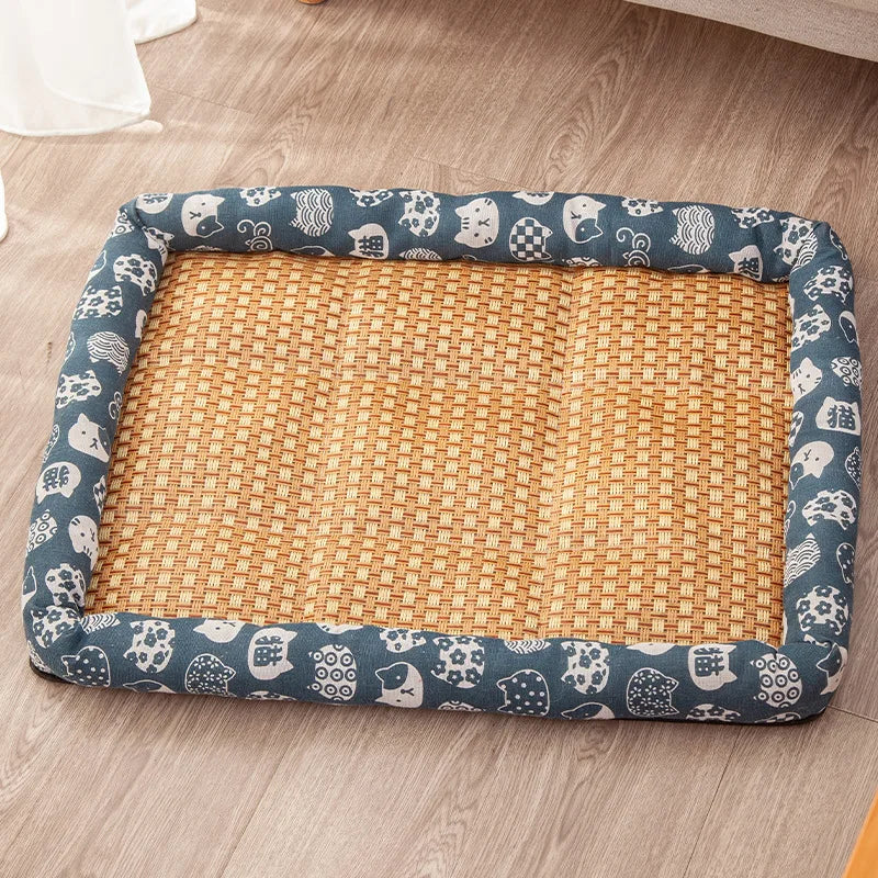 Pet Summer Cooling Mat – Breathable Moistureproof Rattan Dog & Cat Sofa Pad
