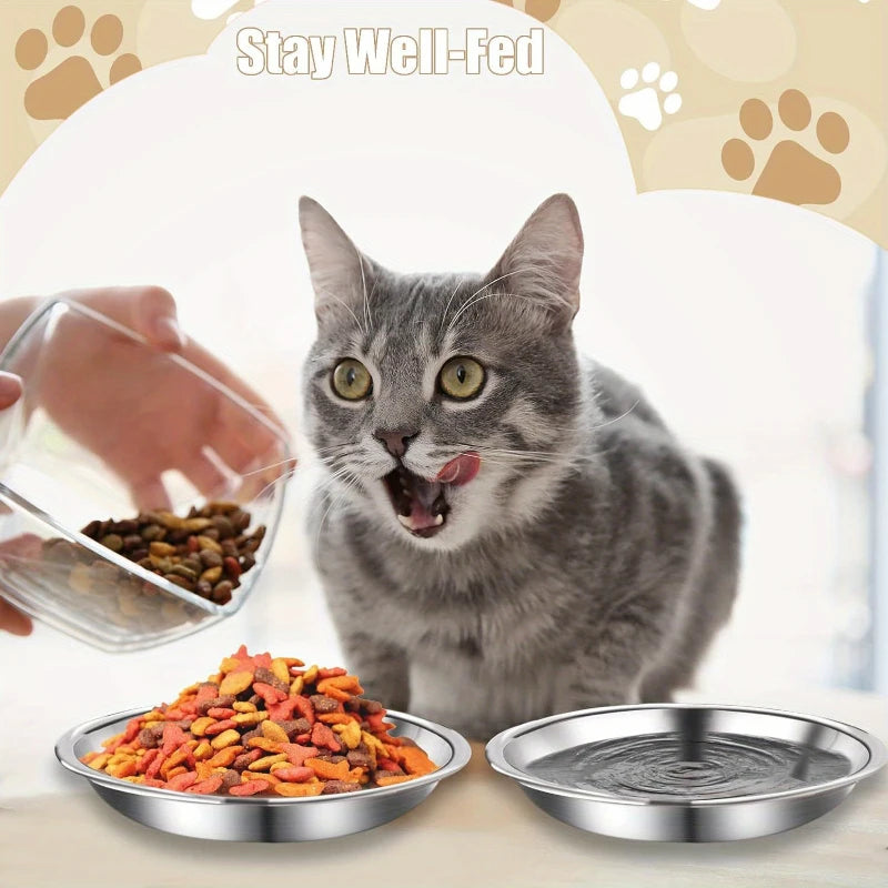Slip-Resistant Stainless Steel Cat Bowl Set – Low-Profile Wide Design with Anti-Tip Base for Kittens & Small Pets