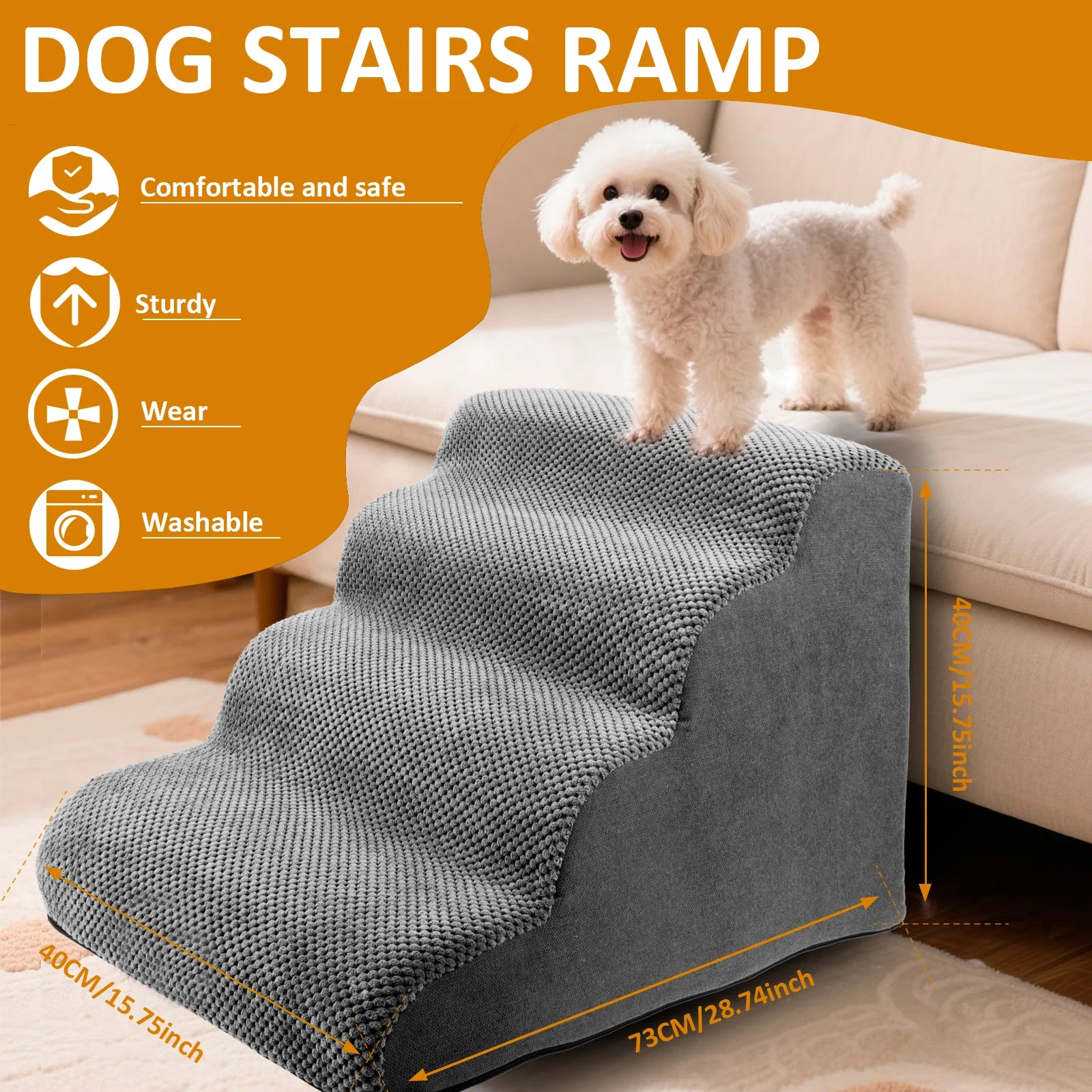 Curved Pet Ramp Stairs – Corduroy Steps for Small Dogs & Cats