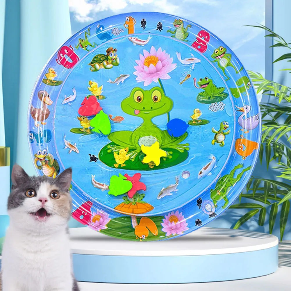 Inflatable Water Sensory Play Mat for Cats & Dogs – Ocean Theme Pet Playmat with Floating Fish Toys
