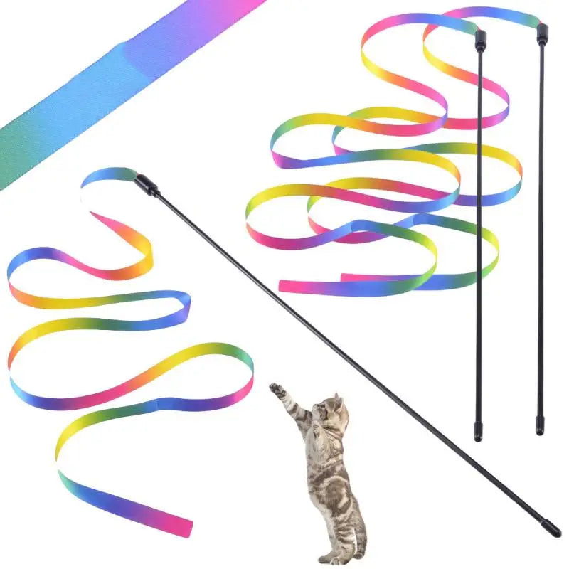 :  🌈 Pet Cat Teaser Wand – Rainbow Strip Interactive Toy