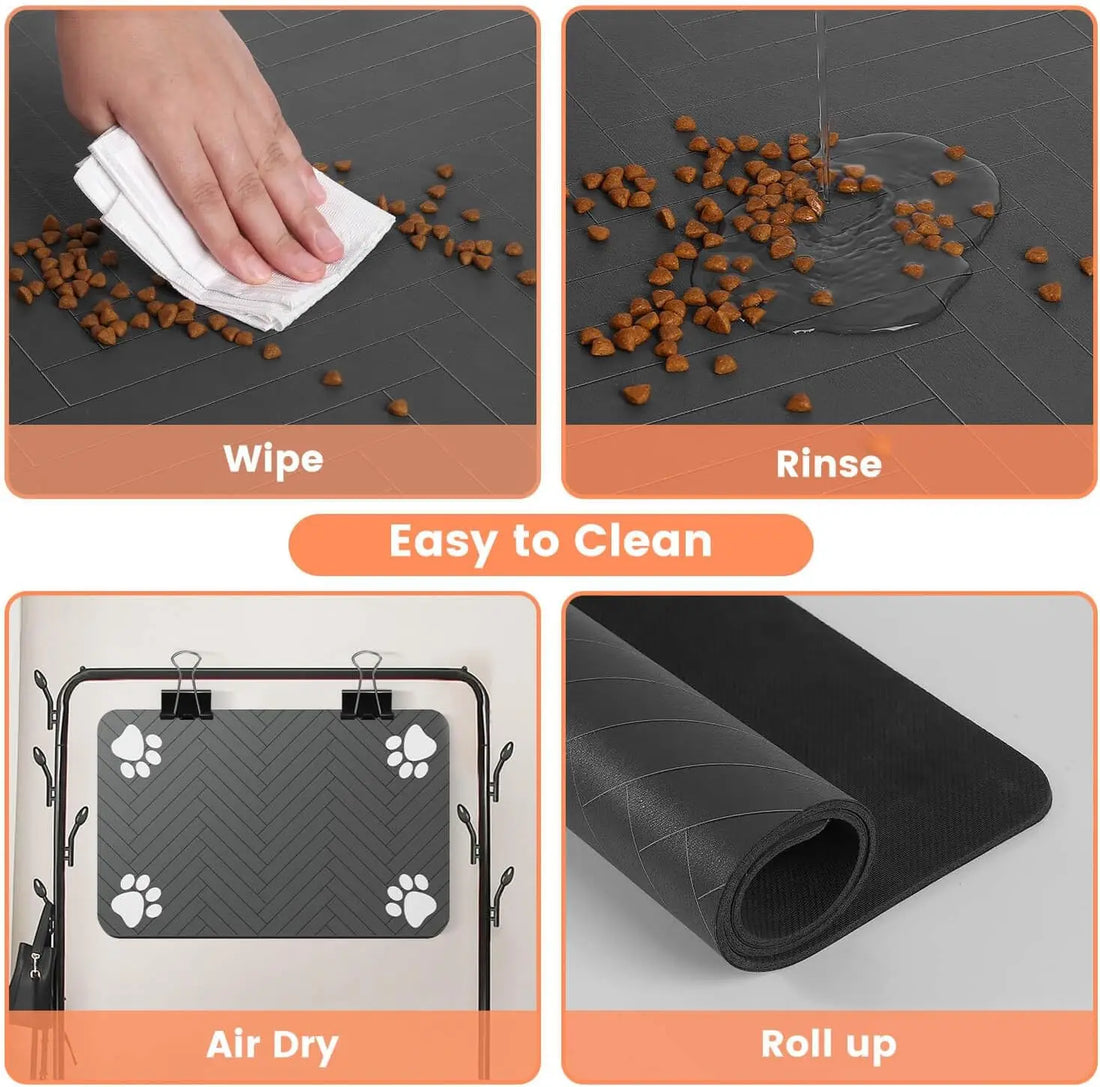 Absorbent Pet Feeding Mat with Waterproof Rubber Backing – Quick Dry Placemat for Dog & Cat Bowls