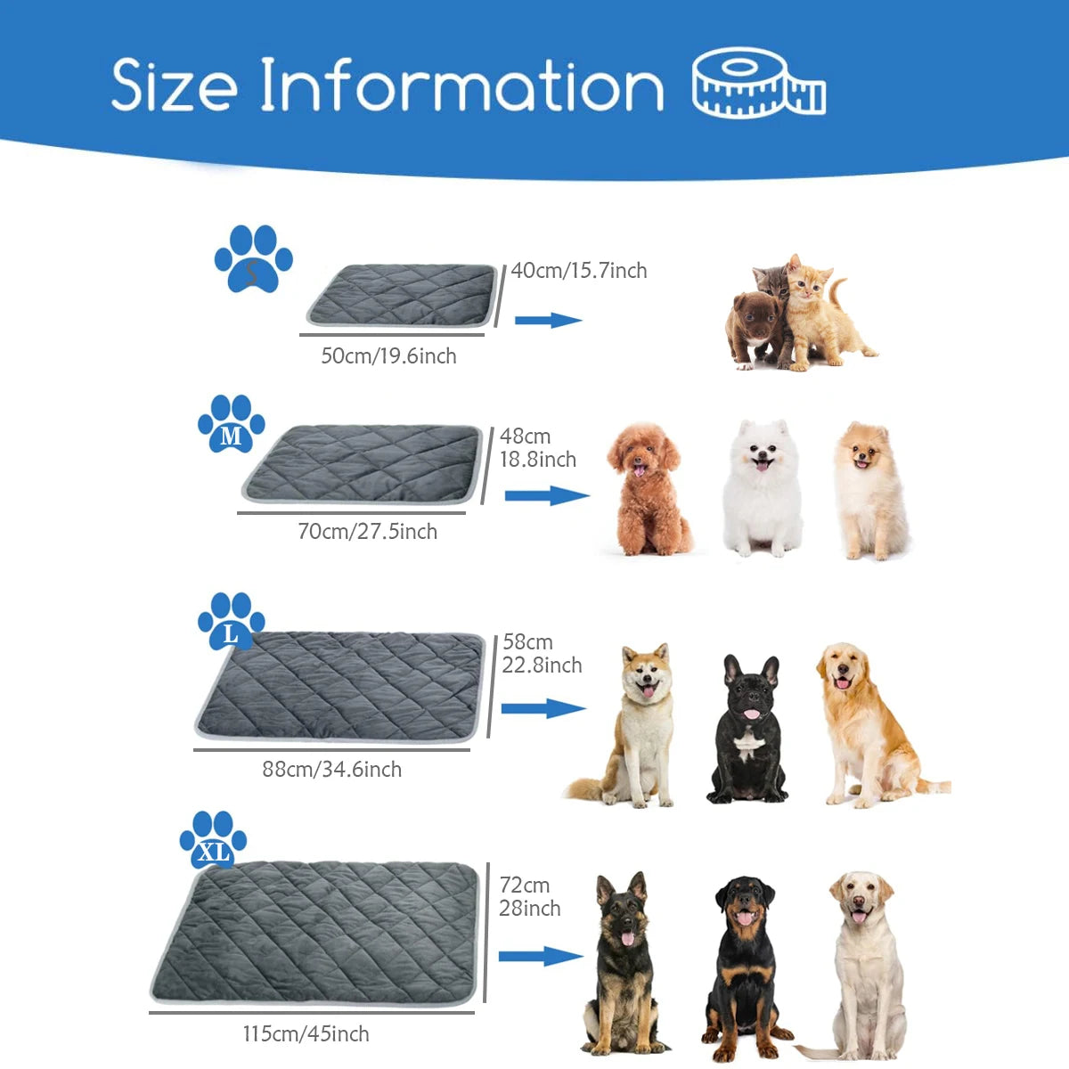 Self-Heating Pet Pad – Thermal Crate Mat for Small & Medium Dogs and Cats, Washable Anti-Slip Kennel Mat