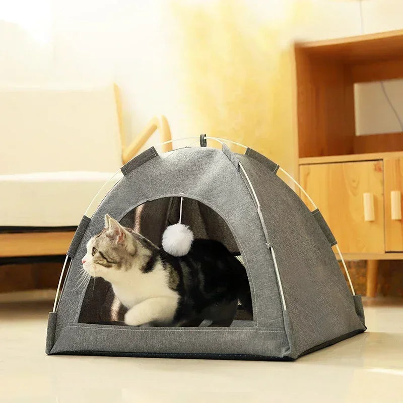 Pet Tent Bed – Removable Canvas Cat Sofa, Semi-Enclosed Cat House & Dog Cave Hut