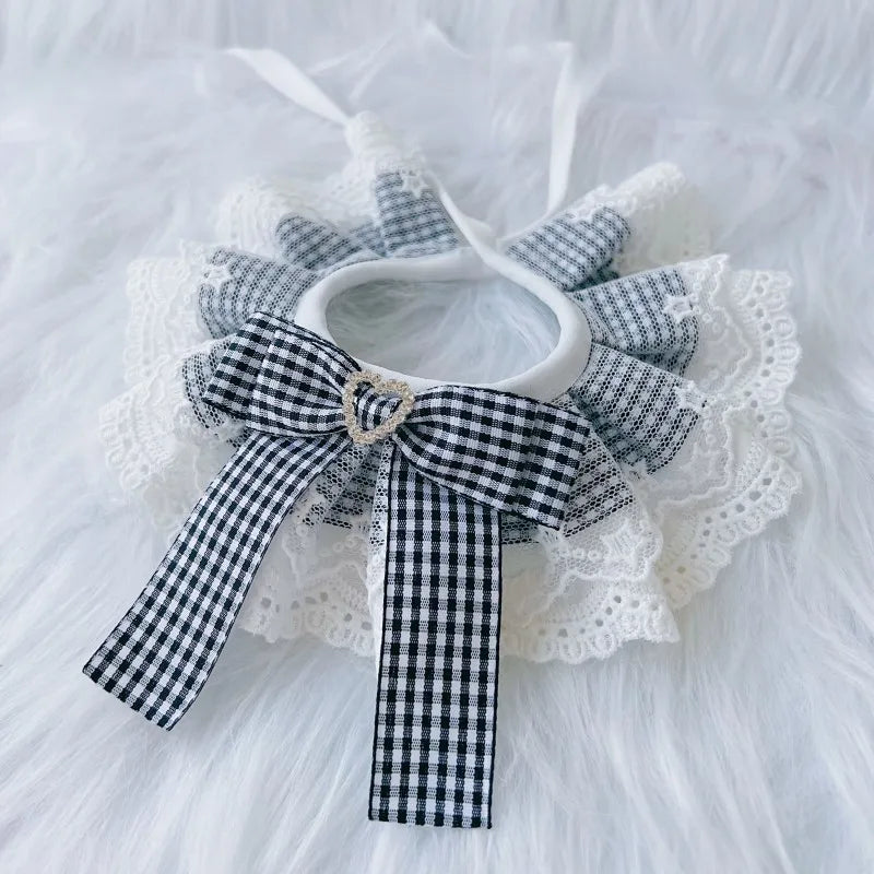 Plaid Dog Bow Bib & Bandana 🐾 Lace Collar Scarf for Pets