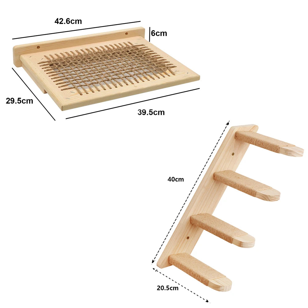 Cat Tree Wall Mounted Climbing Shelves – Wooden Hammock, Ladder & Bridge Indoor Cat Playground 🐾