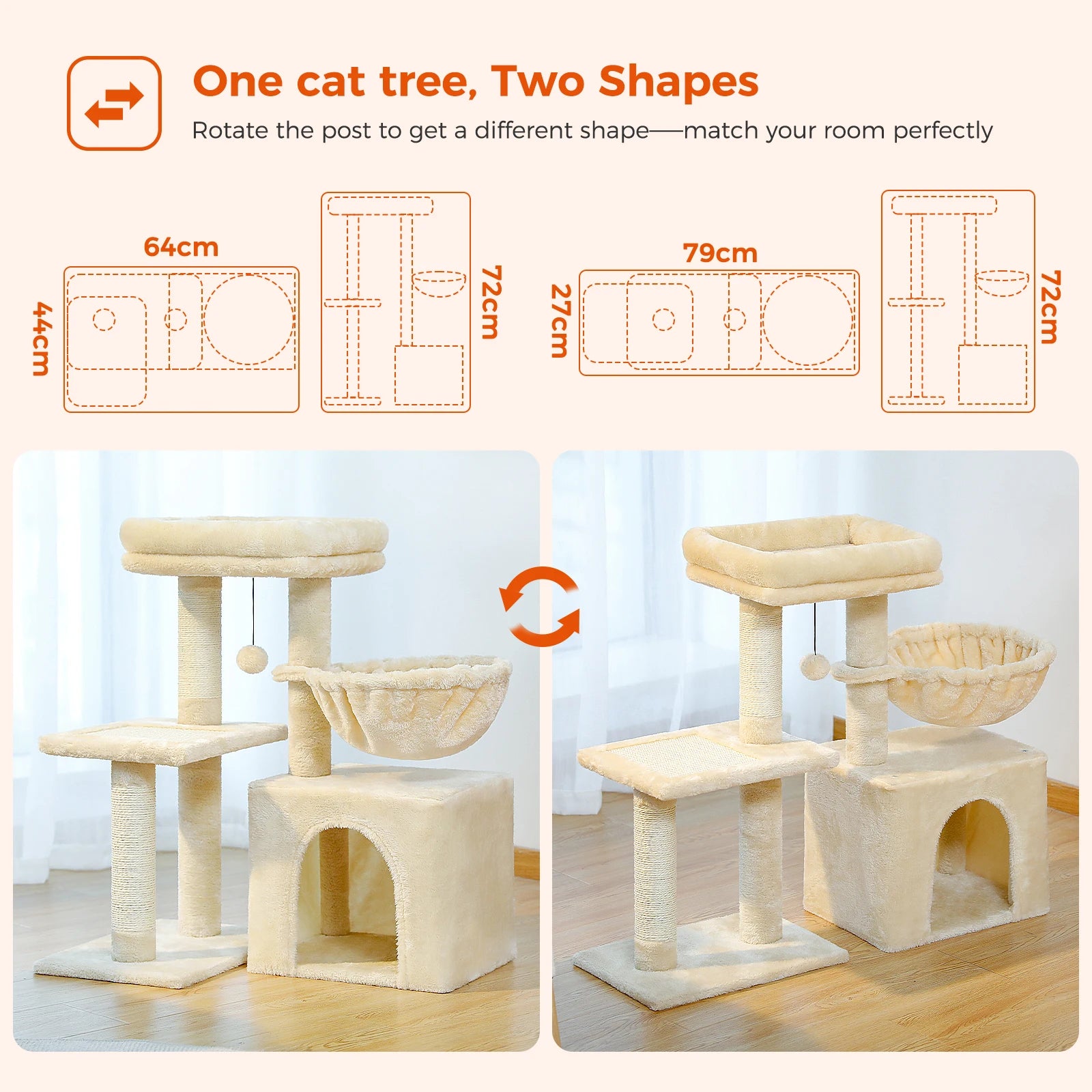 Cat Tree Tower – Scratching Posts, Hammock & Perch