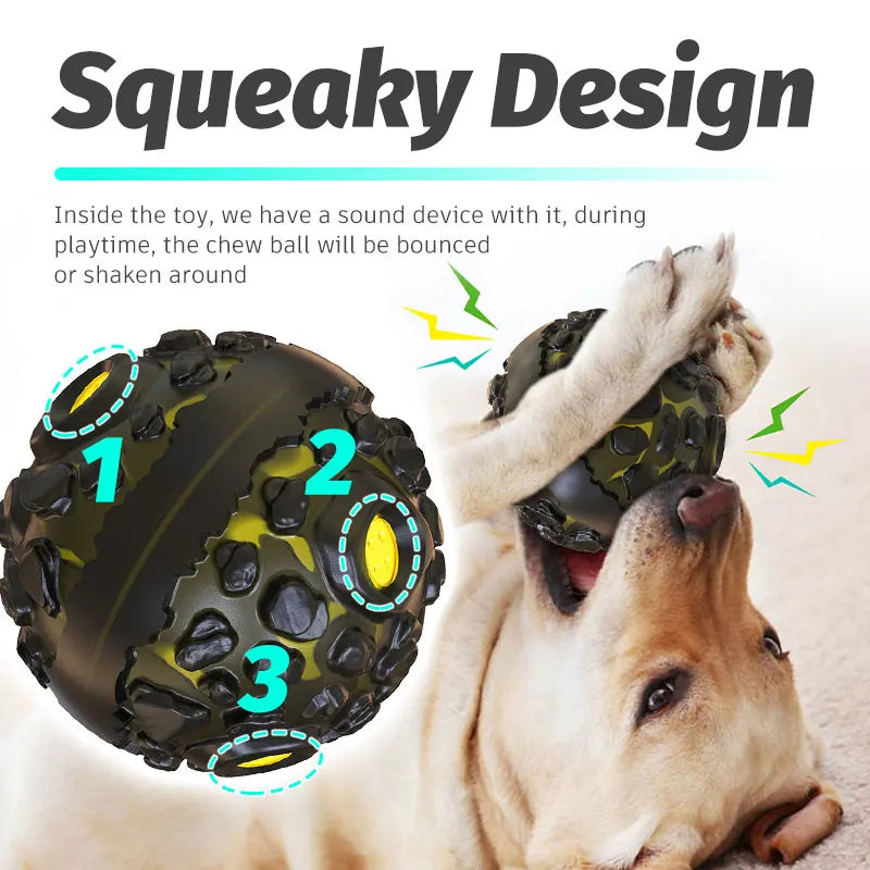 Natural Rubber Dog Chew Ball – Squeaky Interactive Toy for Teeth Cleaning & Play – For Small, Medium & Large Dogs