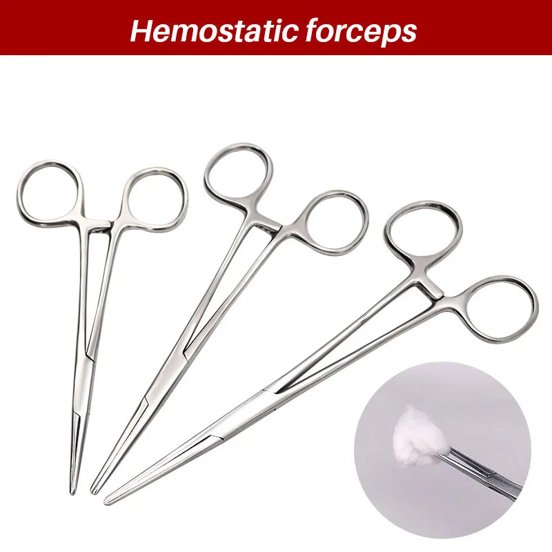 Stainless Steel Hemostatic Clamp Forceps – 18cm/16cm/14cm Straight & Curved Tips Surgical Tools
