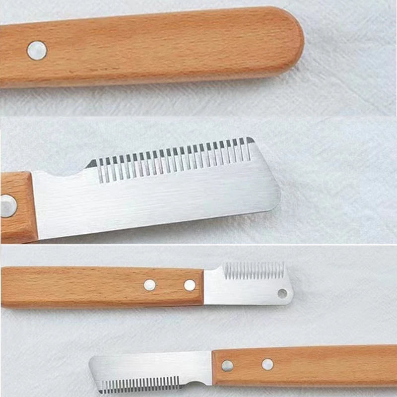 Professional Pet Hair Removal Knife – Stripping Comb with Wooden Handle for Dogs & Cats