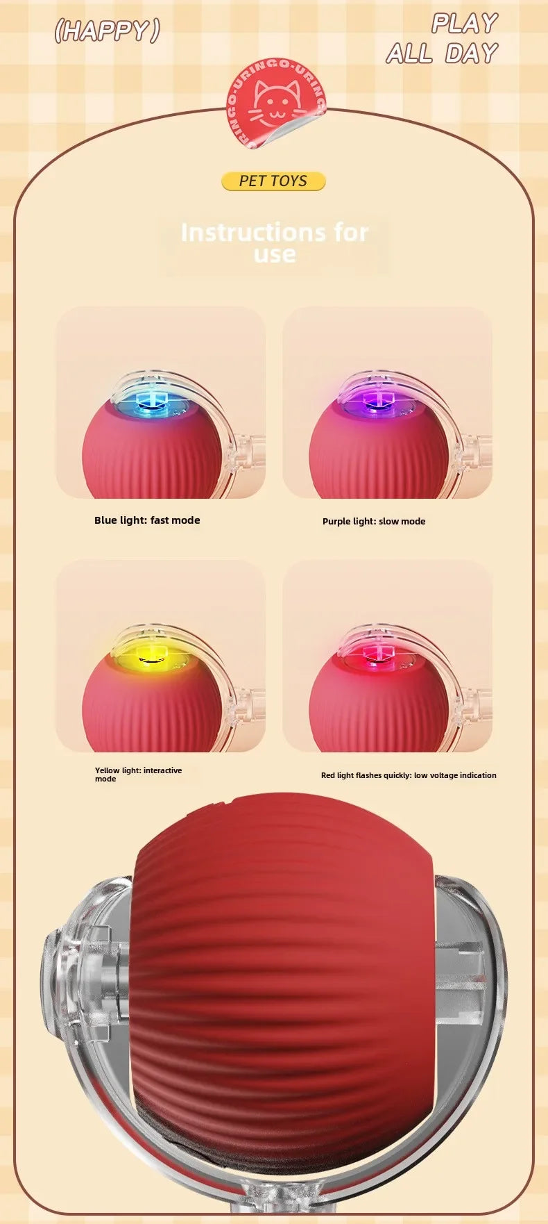 Smart Rolling Ball Toy – Rechargeable Interactive Toy for Cats & Dogs