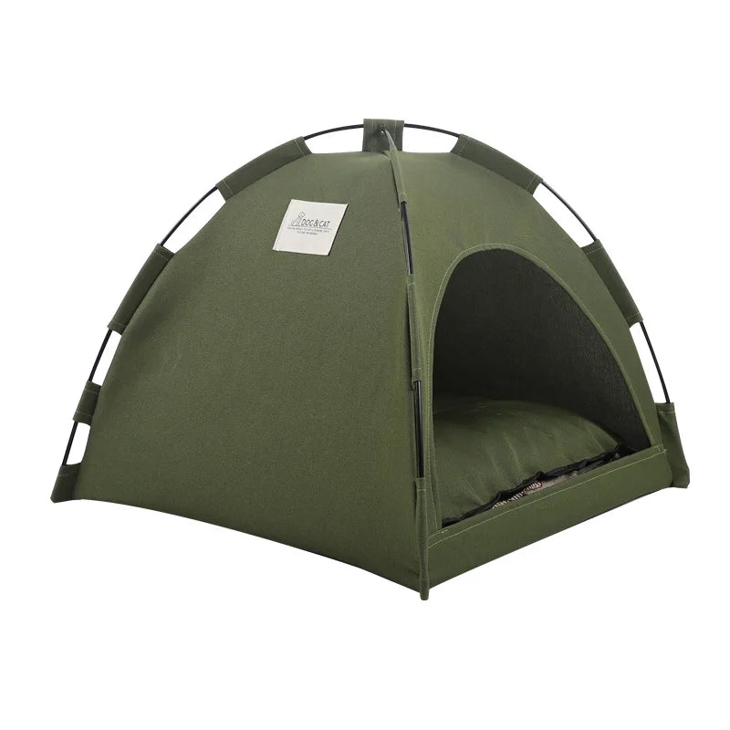 Pet Tent Bed – Removable Canvas Cat Sofa, Semi-Enclosed Cat House & Dog Cave Hut