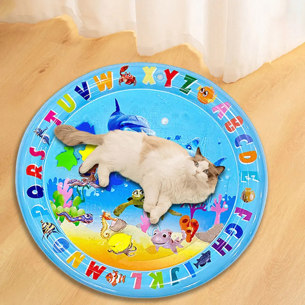Inflatable Water Sensory Play Mat for Cats & Dogs – Ocean Theme Pet Playmat with Floating Fish Toys