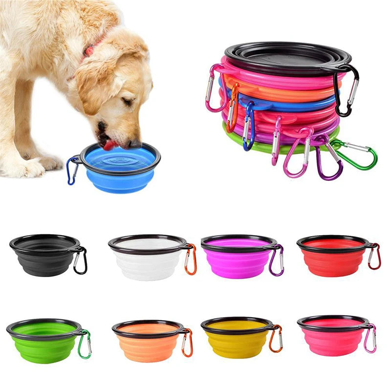 🐶 Folding Portable Silicone Dog Feeder Bowl – 2-in-1 Food & Water Dispenser with Carabiner