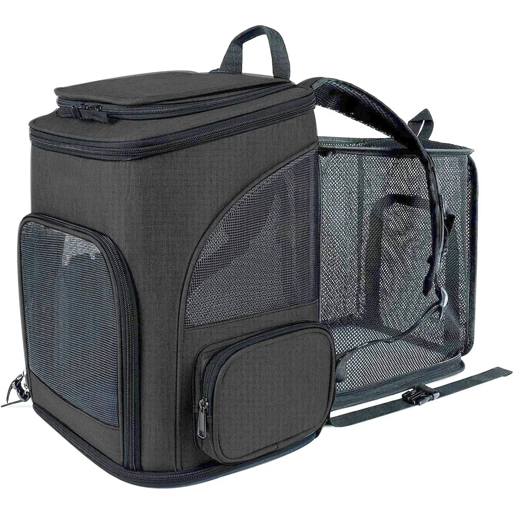 Breathable Expandable Pet Carrier Backpack – Foldable Cat & Dog Travel Bag with Large Capacity for Outdoor Trips & Vet Visits