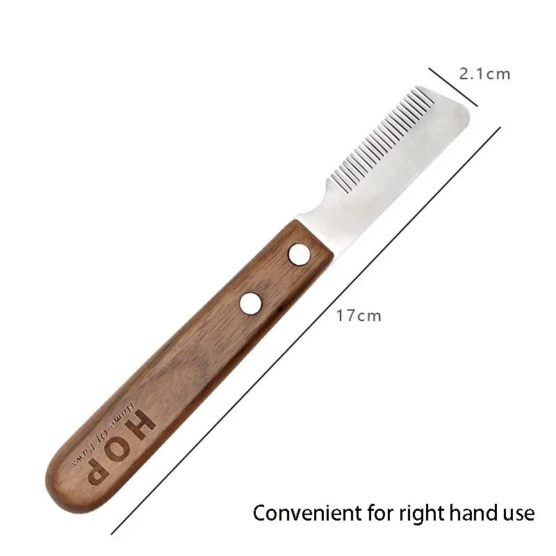 Professional Stainless Steel Dog Comb with Wooden Handle – Stripping Knife Grooming Tool for Dogs & Cats