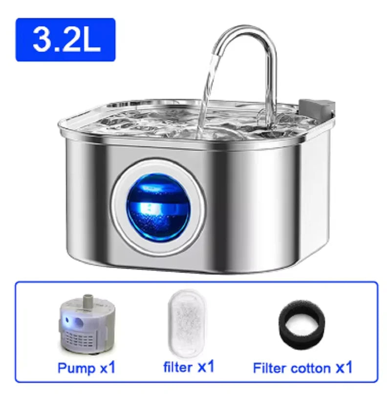 🐾 3.2L 304 Stainless Steel Pet Water Fountain – Super Quiet Automatic Cat Drinking Fountain