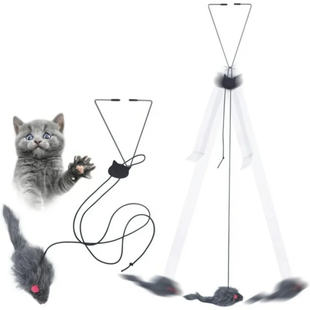 🐭 Simulation Mouse Door Hanging Toy – Retractable Cat Interactive Rope Toy